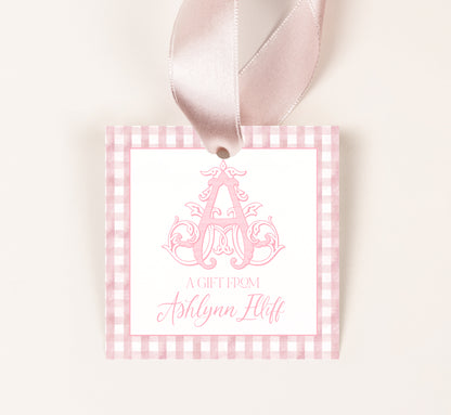 Printable (Instant Download) Everyday Monogram Pink Gingham Gift Tags