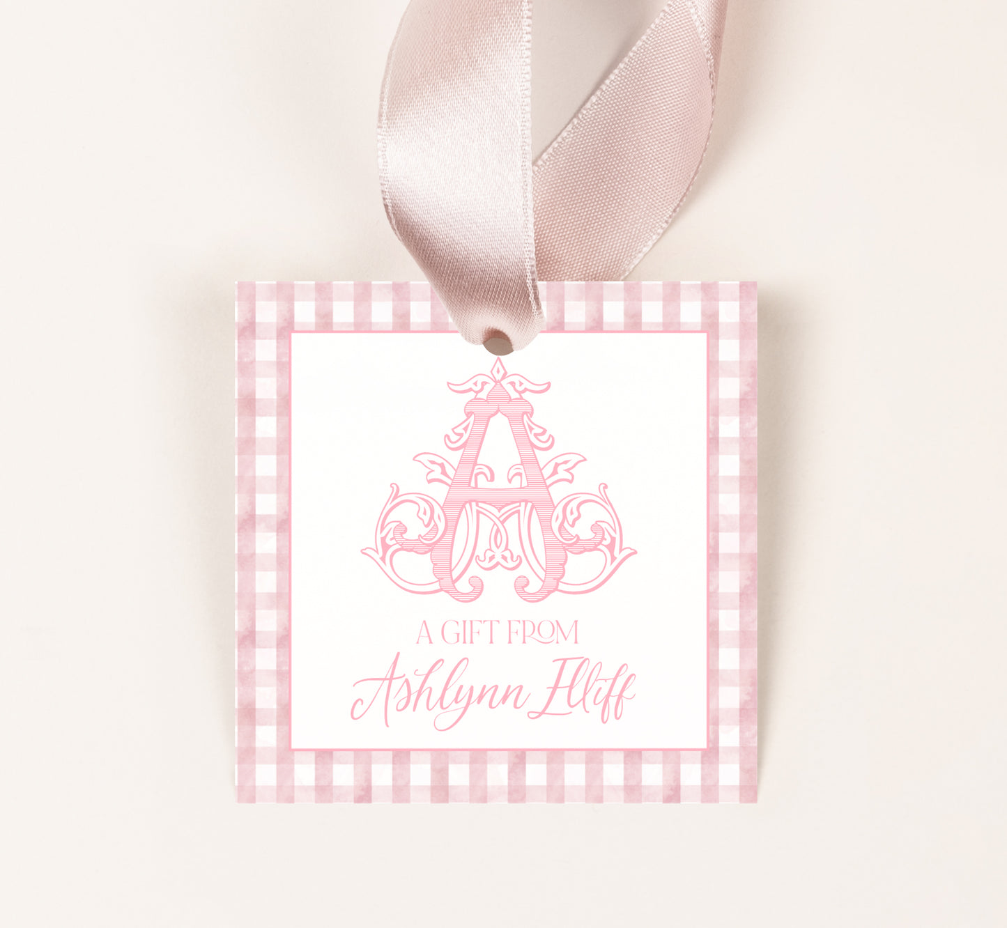 Pink Gingham Monogram Everyday Gift Tag