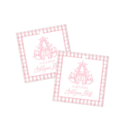 Pink Gingham Monogram Everyday Gift Tag