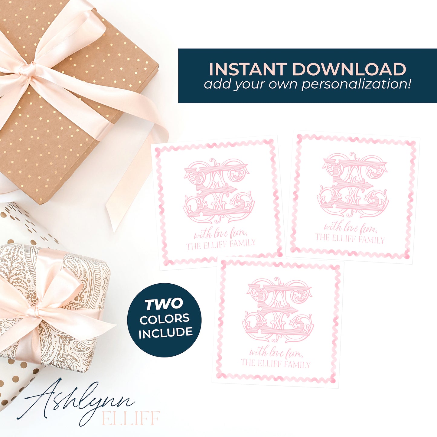 Printable (Instant Download) Everyday Monogram Gift Tags *TWO COLORS*