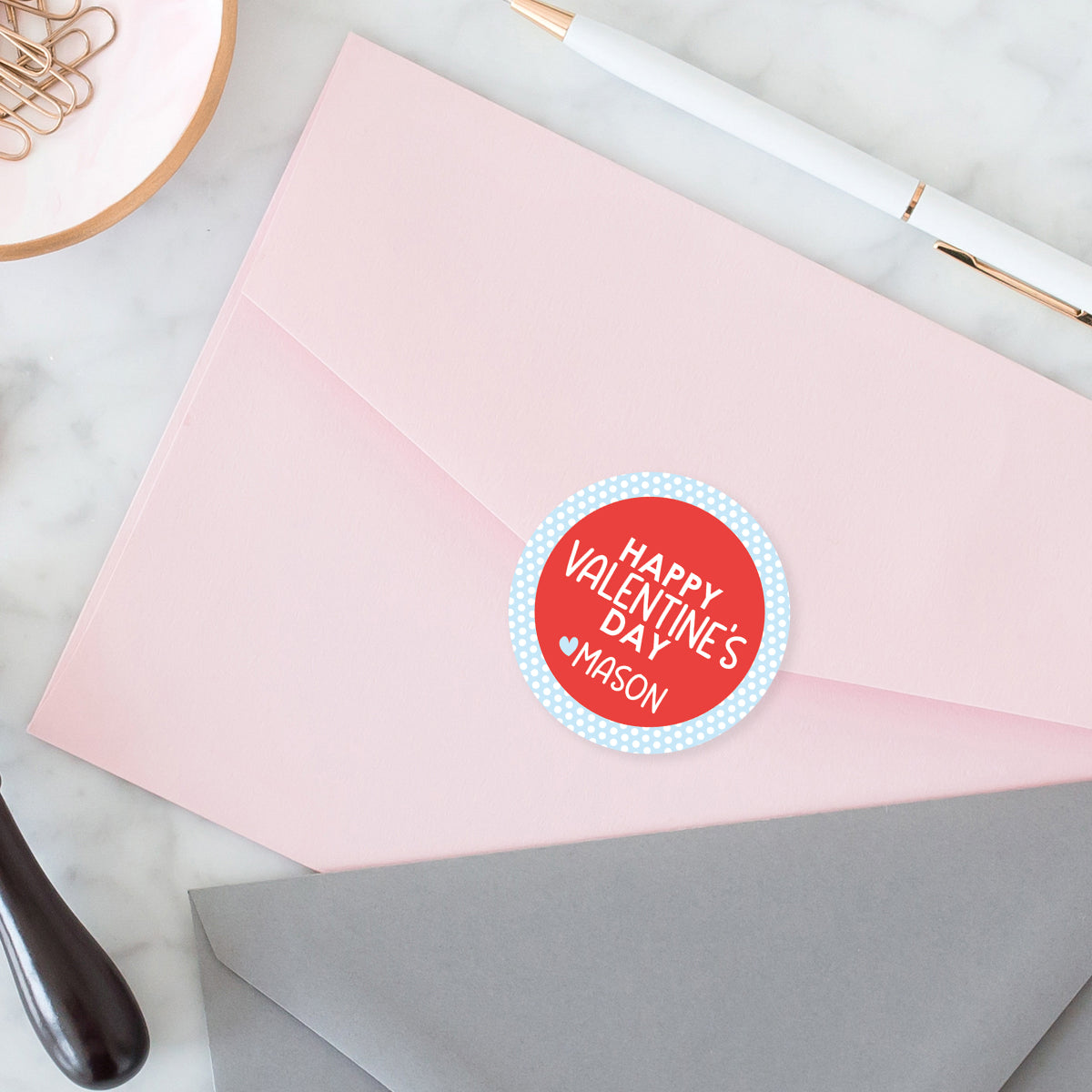 Blue Polka Dot Valentines Day Stickers