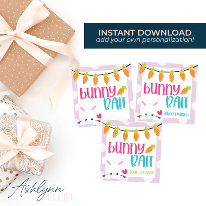 Printable (Instant Download) Easter Bunny Bait Purple Polka Dot Gift Tags