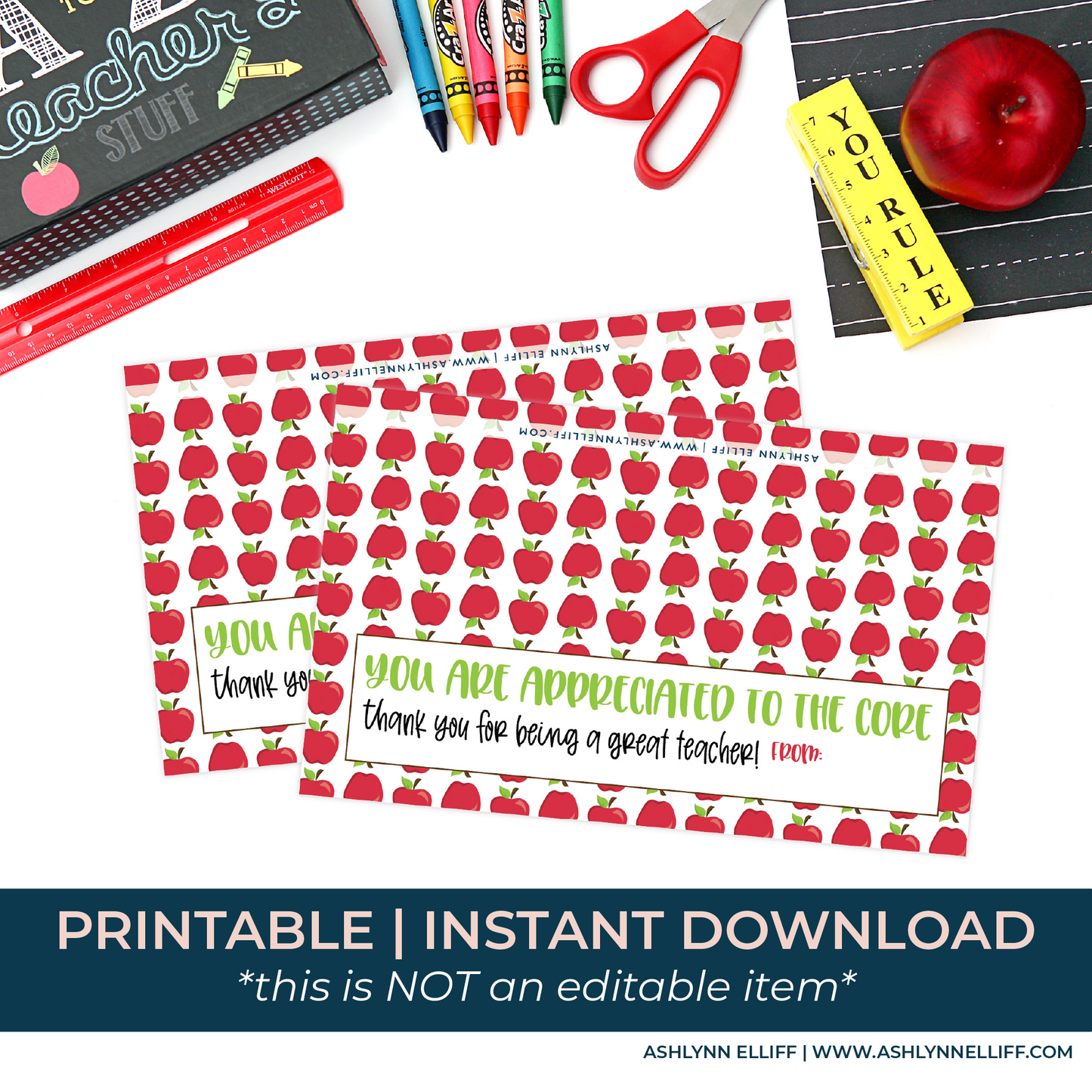 Printable (Instant Download) Apple Teacher Appreciation Goodie Bag Toppers