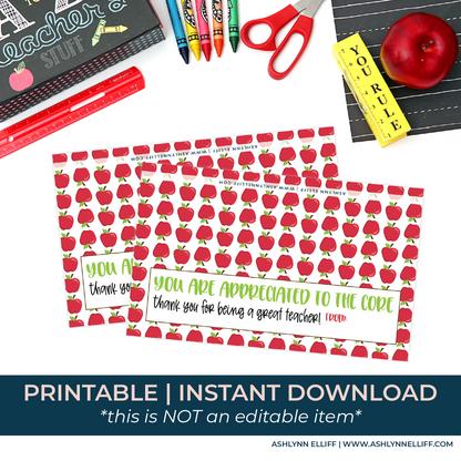 Printable (Instant Download) Apple Teacher Appreciation Goodie Bag Toppers