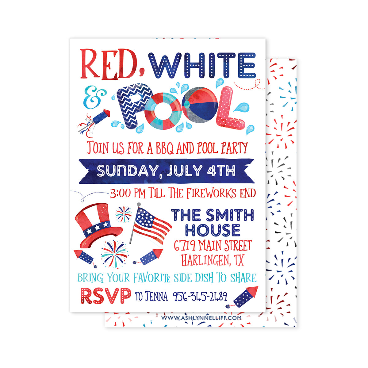 Red, White & Pool Party Invitation