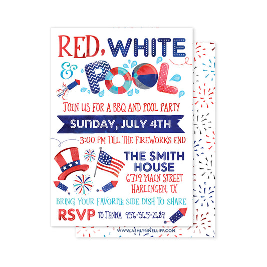 Red, White & Pool Party Invitation