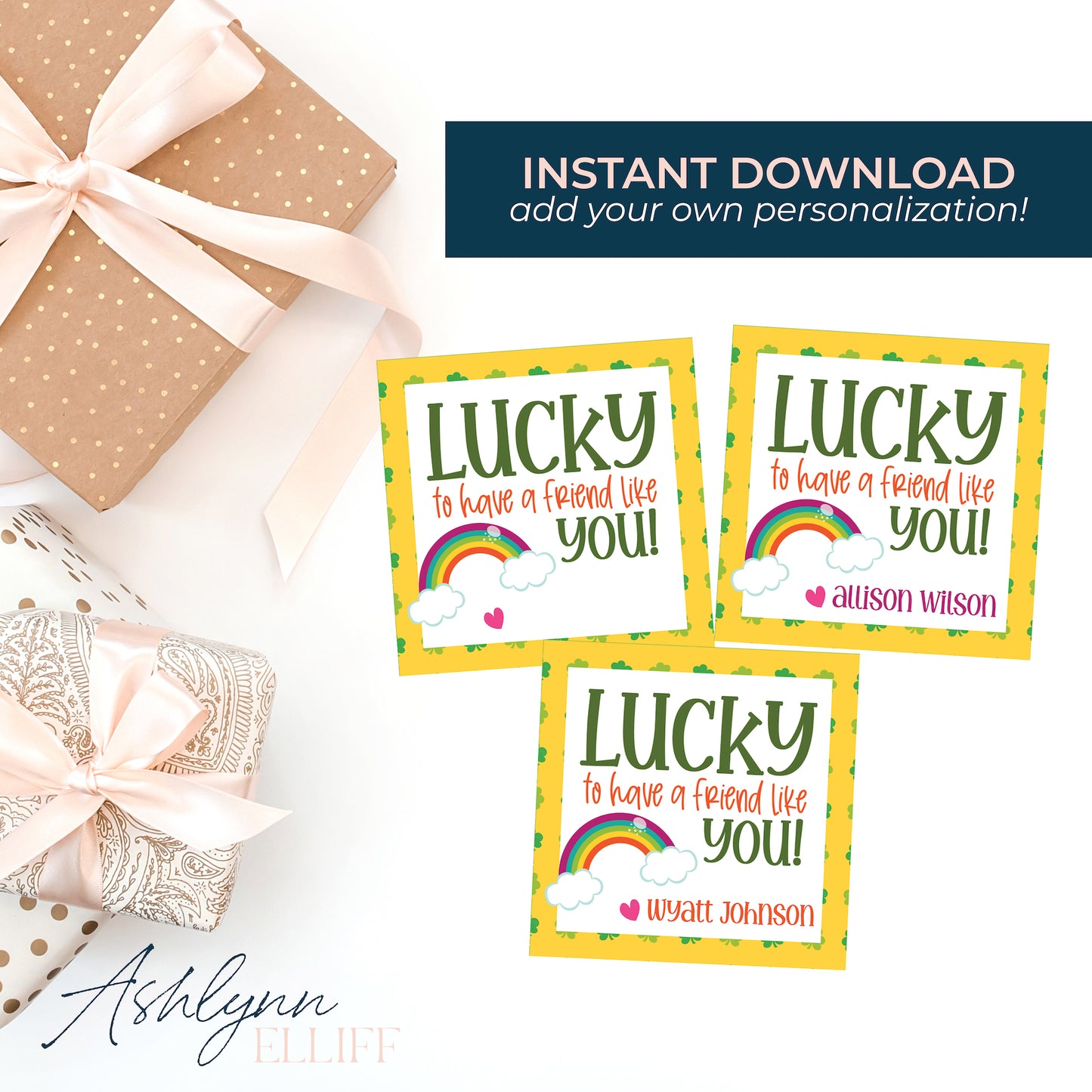Printable (Instant Download) St. Patricks Day Lucky Yellow Gift Tags