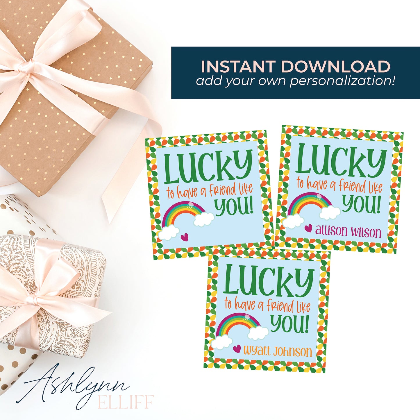 Printable (Instant Download) St. Patricks Day Lucky Rainbow Gift Tags