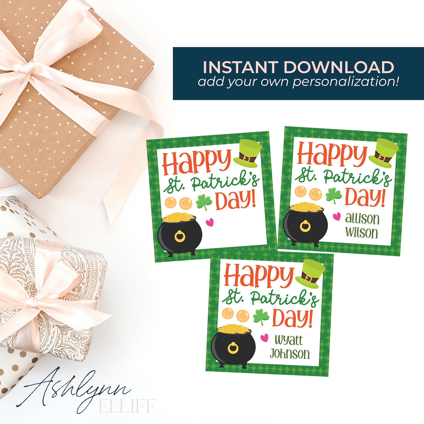 Printable (Instant Download) St. Patricks Day Pot of Gold Gift Tags