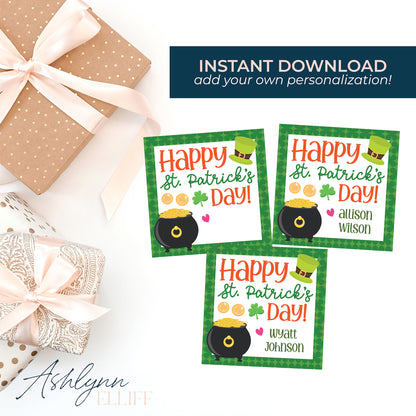 Printable (Instant Download) St. Patricks Day Pot of Gold Gift Tags