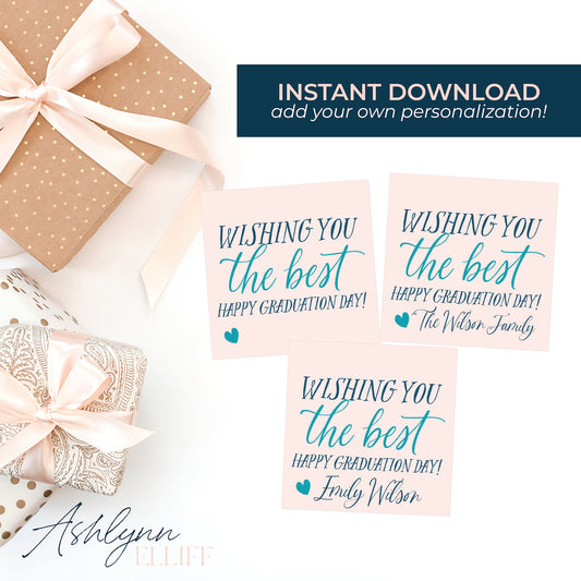 Printable (Instant Download) Wishing you the best (Pink) Graduation Gift Tags