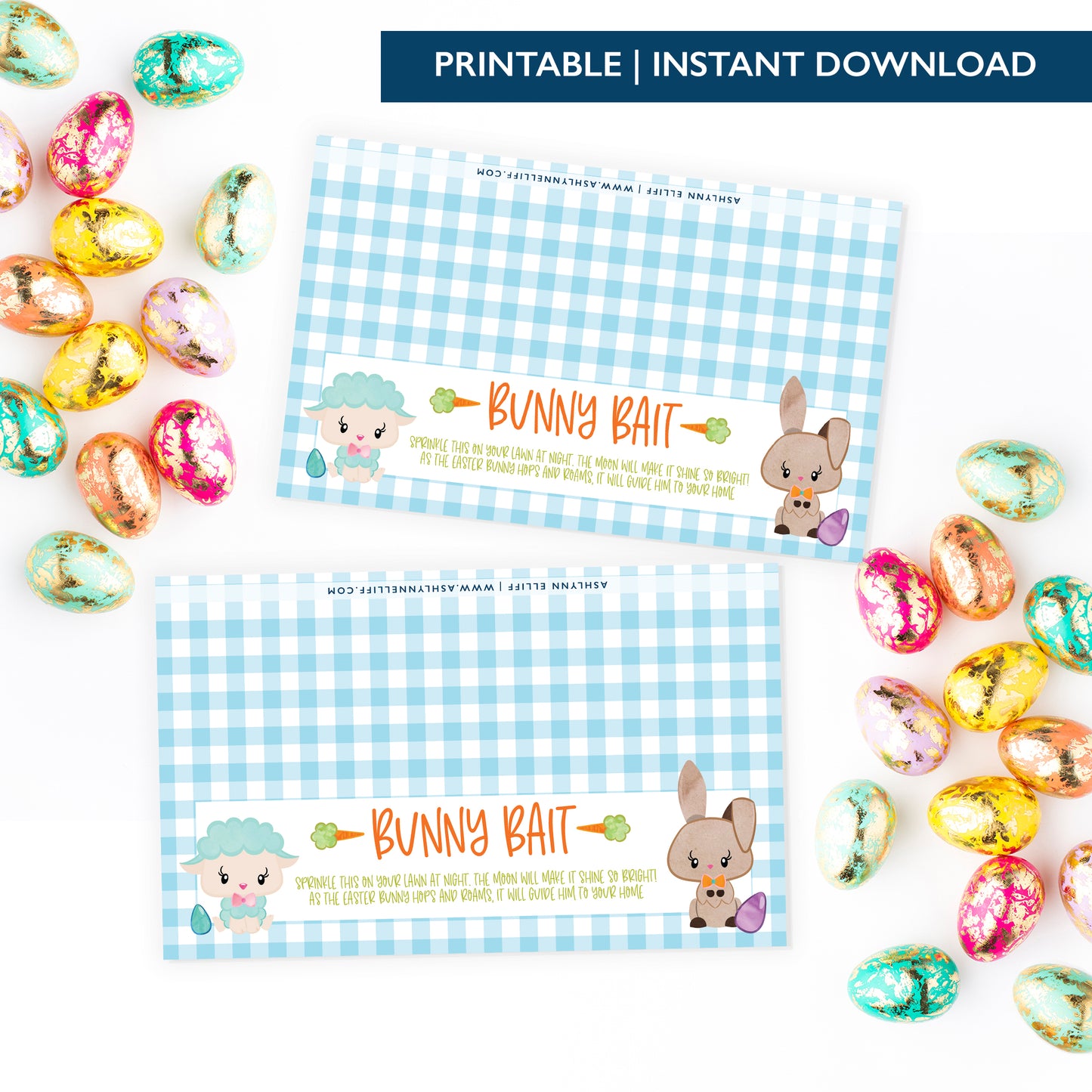 Printable (Instant Download) Blue Bunny Bait Goodie Bag Toppers