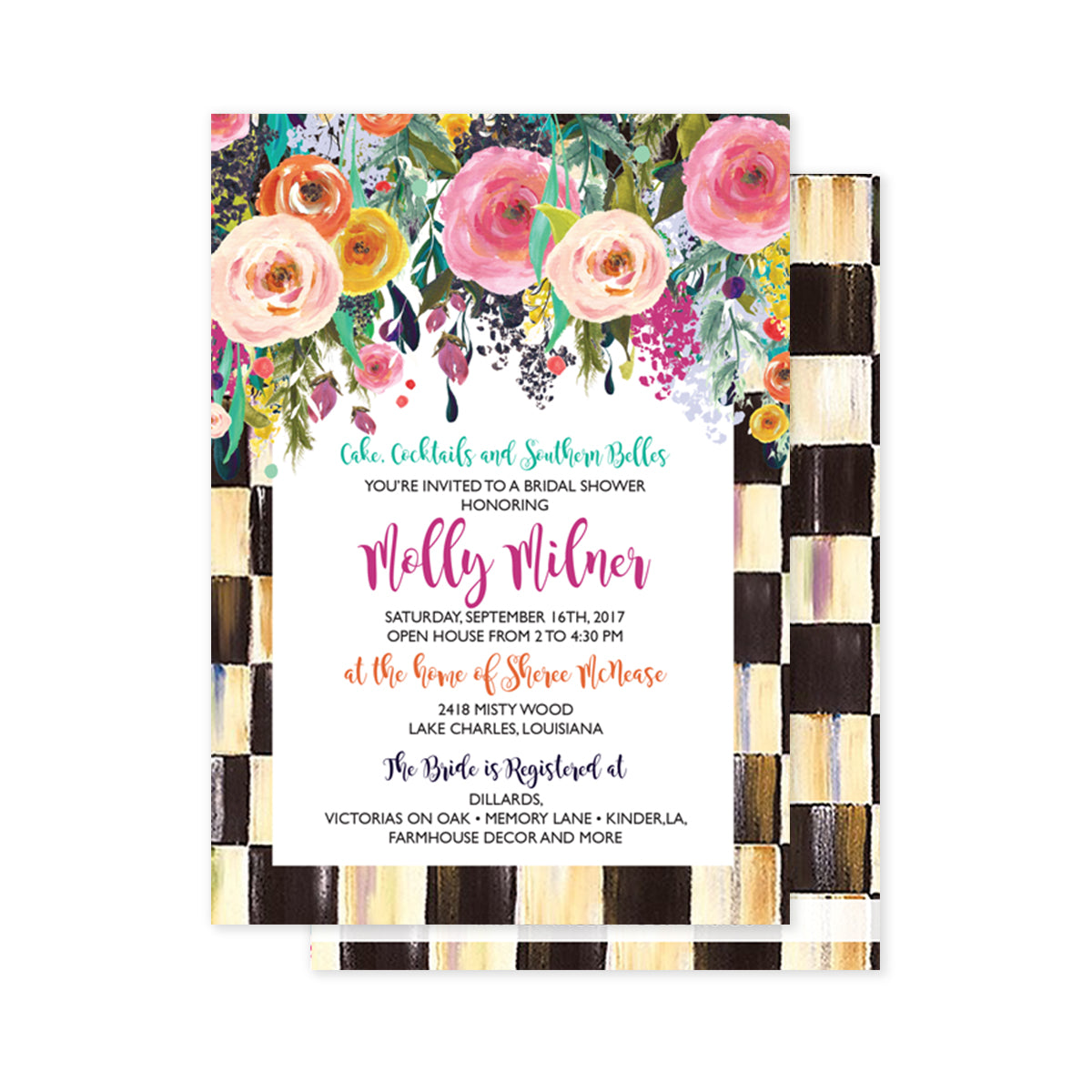 Floral Checkered Party Invitation