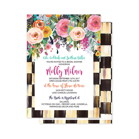 Floral Checkered Party Invitation