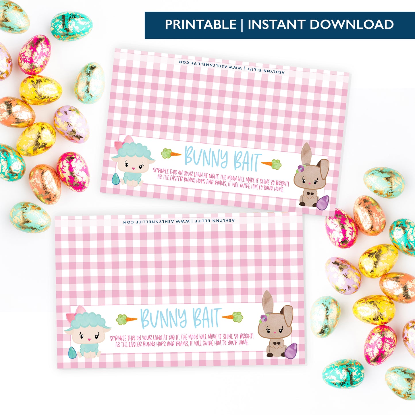 Printable (Instant Download) Pink Bunny Bait Goodie Bag Toppers