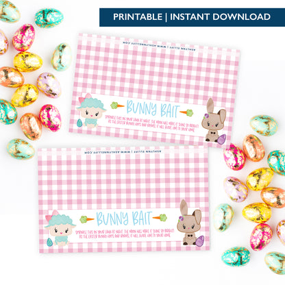Printable (Instant Download) Pink Bunny Bait Goodie Bag Toppers